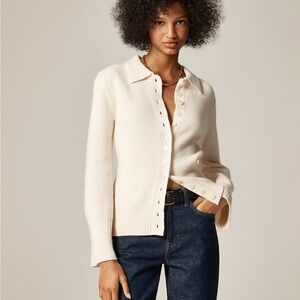 J Crew Milano-stitch cinched-waist cardigan Medium Ivory